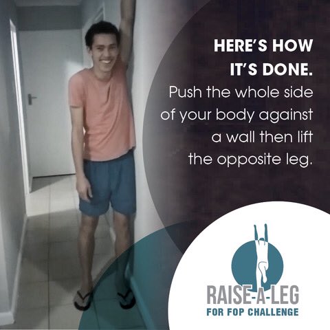 Try the Raise-A-Leg challenge! Here’s how it’s done: Push the whole side of your body against a wall and then lift the opposite leg! It’s not as easy as it looks!
#fopchallenge #raisealegforfop #helpusfindthemissing #tinsoldiersfoppatientsearch #raredisease #CareAboutRARE
