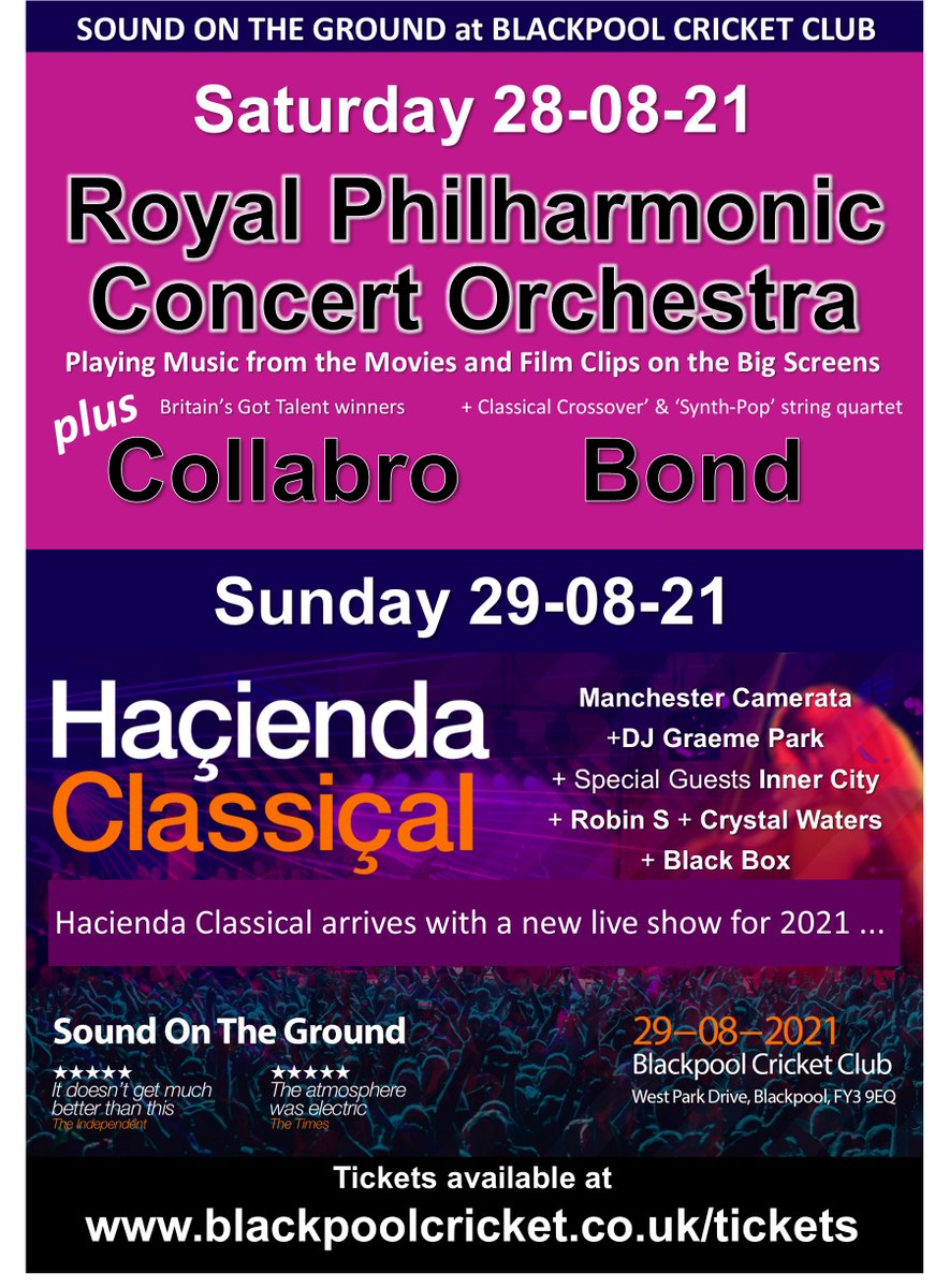 Now this sounds pretty fabulous: The Biggest Outdoor Music Concert in Blackpool - "Sound on the Ground" -August Bank Holiday Weekend, Saturday and Sunday at
Blackpool Cricket Club. Have fun one and all!