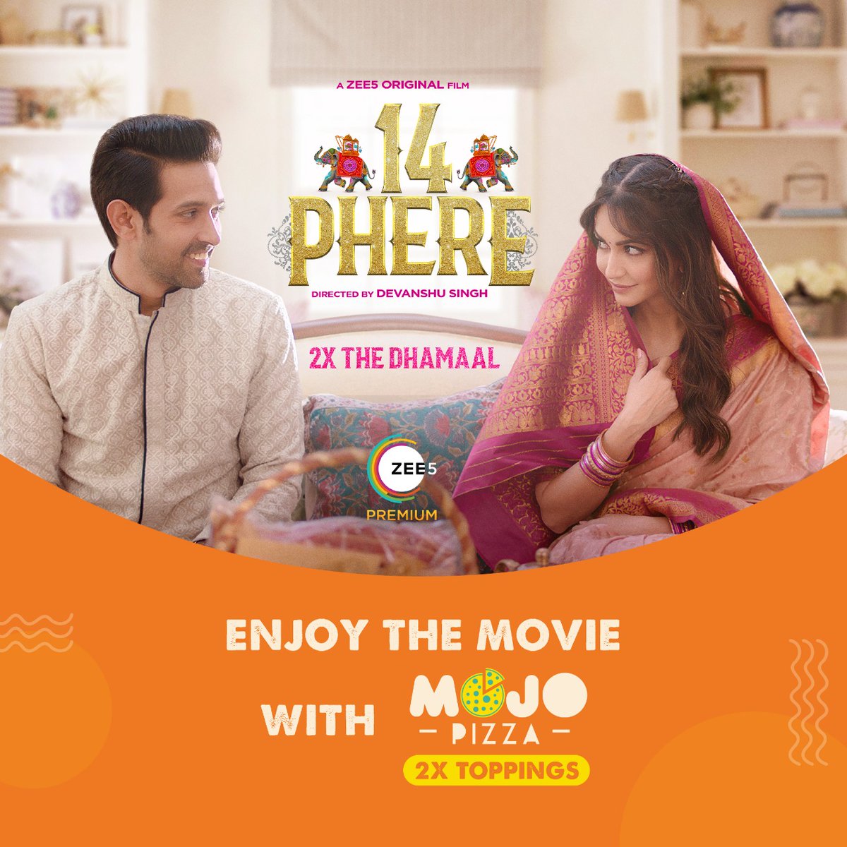 Movie + Pizza = 2X Fun! Watch 14 Phere on @ZEE5India while enjoying your favourites from MOJO Pizza. . . #MOJOPizzaX14Phere #vikrantmassey #kirtikharbanda #2xDrama2xDhamaal #pizza #MOJOpizza #2xtoppings #doublethefun #foodbloggers #foodstagram #foodiesofinstagram