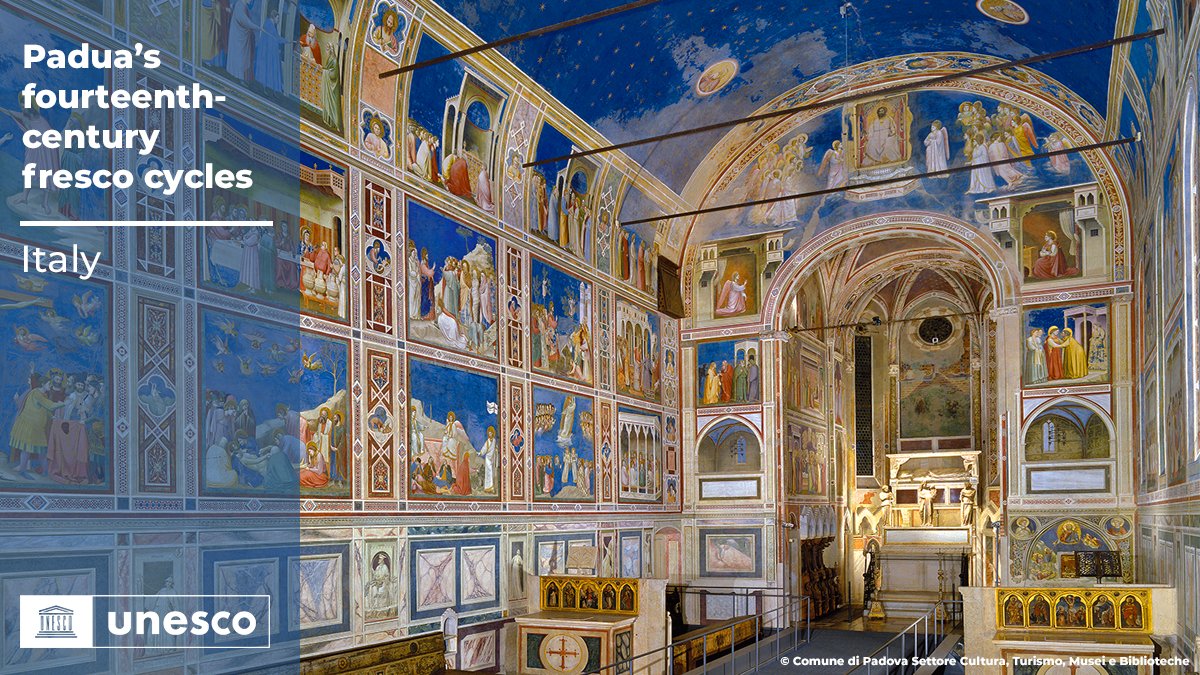 UNESCO's tweet photo. 🔴BREAKING!
 
Padua’s fourteenth-century fresco cycles, #Italy🇮🇹,  just inscribed on the @UNESCO #WorldHeritage list! Bravo! 👏👏
 
ℹ️ https://t.co/X7SWIos7D9 #44WHC https://t.co/pcSNItR6Zd