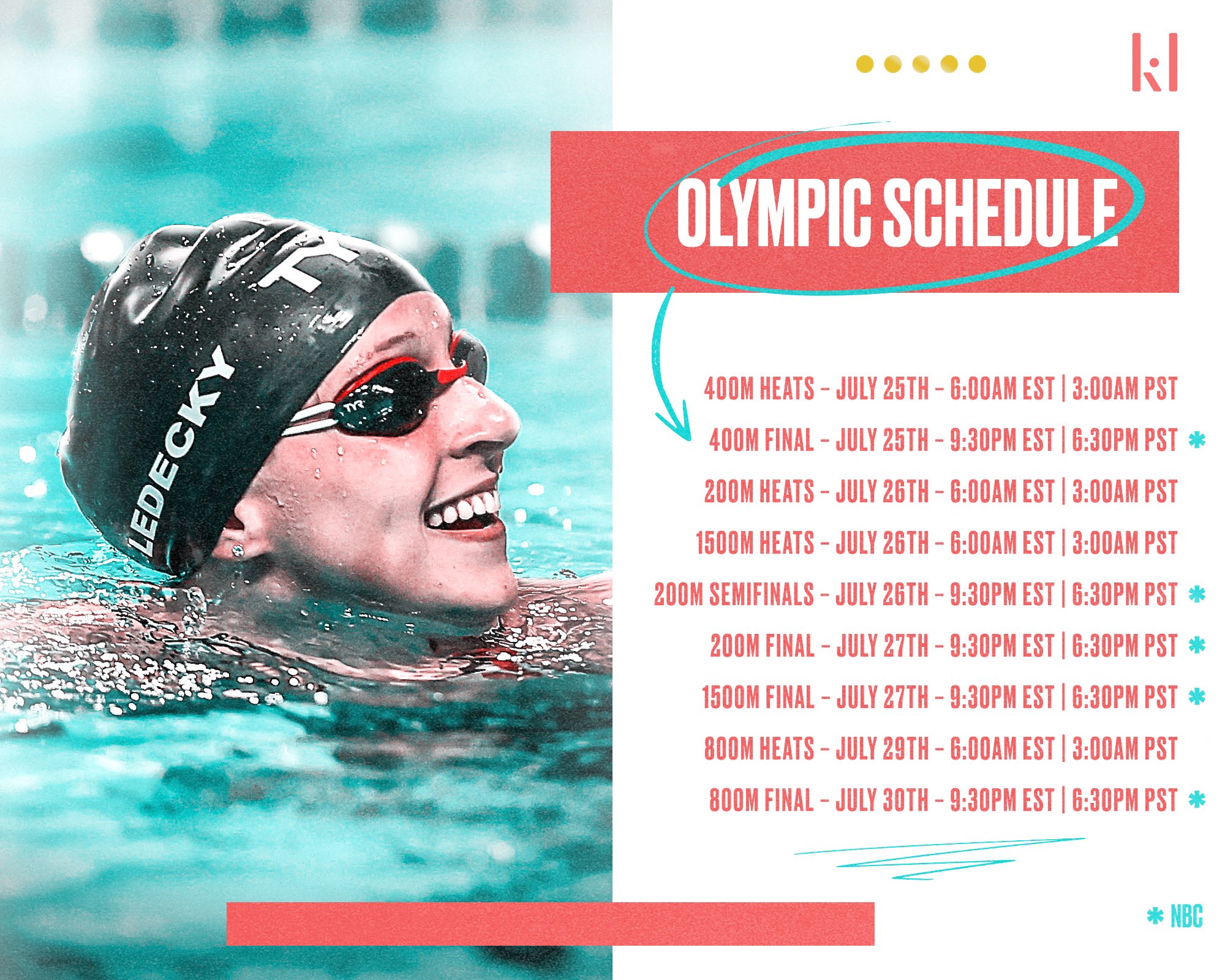 Katie Ledecky on Twitter "My individual event racing schedule this