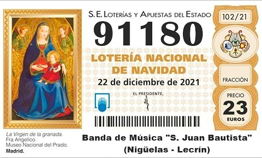 ¡¡LOTERÍA DE NAVIDAD!! 
Ya tenemos el número de lotería de este año. Puedes pedirlo a cualquier componente de la banda o de la Junta Directiva. 
¡¡ No te quedes sin el tuyo y que la suerte nos acompañe!!