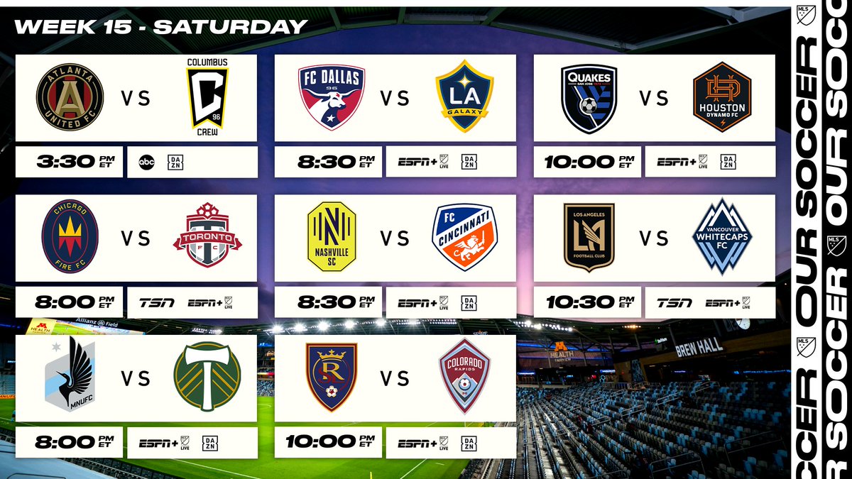 MLS's tweet photo. Eight games to kick off Week 15! 🤩 https://t.co/ojV2VzWYxX