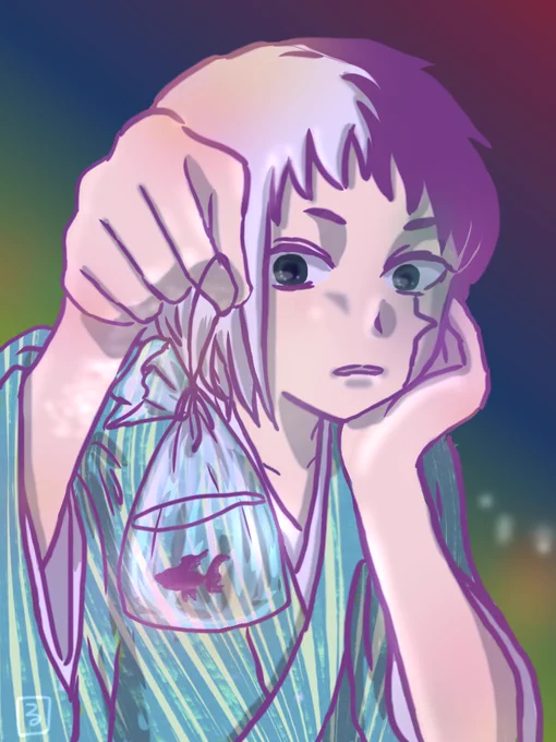 今朝のゲとやっぱり一緒にいた千くさん。やっぱ対になる絵を描きたくなっちゃったや～。千の後れ毛に夢を見がち。お祭りデートな千ゲ 