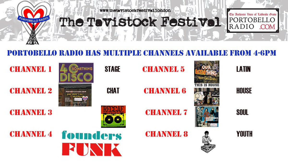 PortobelloRadio's tweet photo. Sunday 25th July 21 #TavistockFestival #PortobelloRoad 4-6pm #PortobelloRadio #takeover. Come down, collect your headset, choose a channel & chill on a deckchair #LiveDjs #SilentEvent or listen to Channel2 at home https://t.co/wXQxYrqeHT 🤖⚡️🔊 https://t.co/arNjyZQlfx