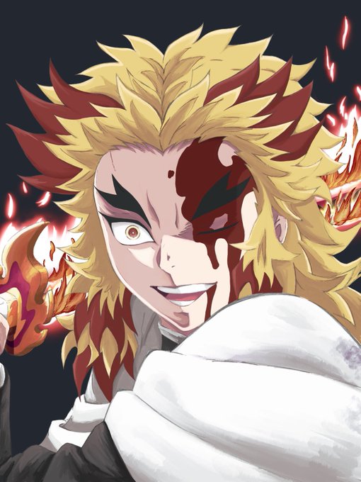 yamamekiさんがTwitterに投稿した煉獄杏寿郎(鬼滅の刃)のイラスト。