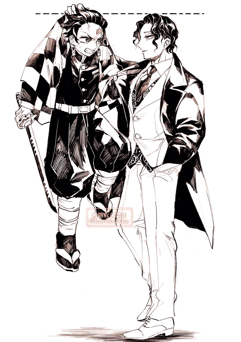 kuroisekka's tweet photo. #鬼舞炭版深夜の絵描き文字書き60分一本勝負
#鬼舞炭版深夜の絵描き文字書き延長線
お題『身長差』
目線を合わせてやったぞ　問題ないだろう？ https://t.co/3suqZzl72u