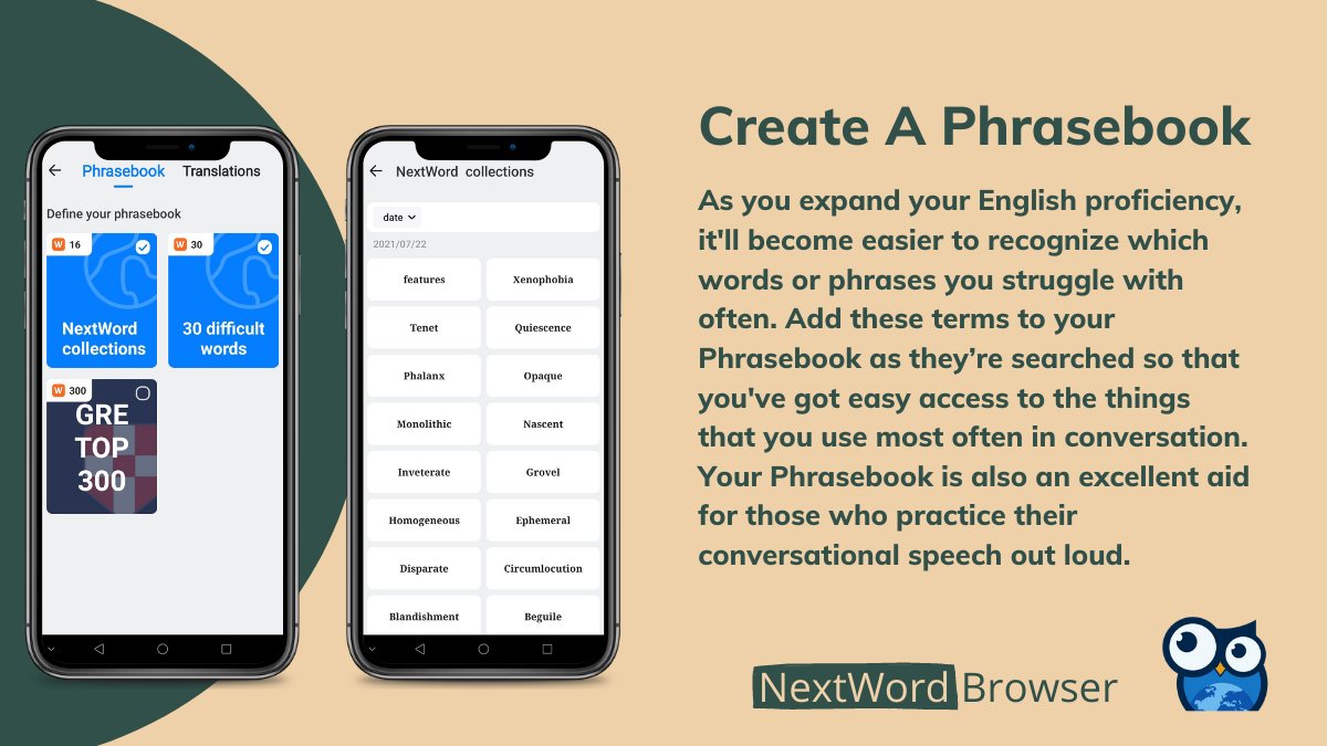 NextwordB's tweet photo. How To Learn English Using NextWord Browser -
2. Create A Phrasebook
#English #LearnEnglish #learning #Englishstudy #Browser #Translation #Englisheducation #translator  #englishlearning #englishlanguage #vocabulary #learnenglish #toeflvocabulary https://t.co/IZoKKtQjrZ