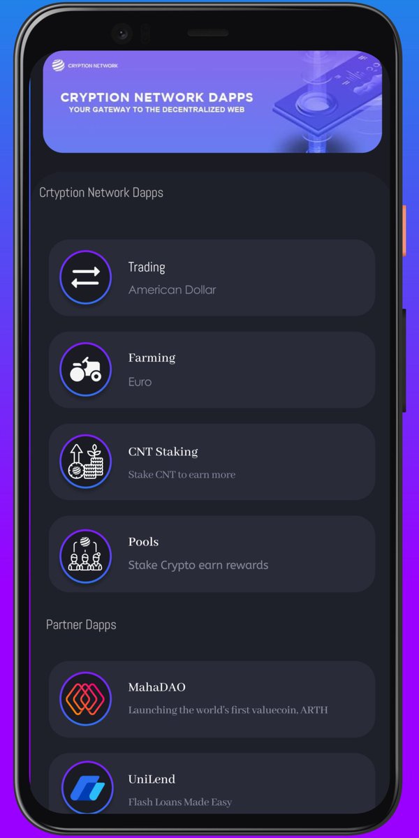 defiarena's tweet image. "Get access to the #DeFi world on the go with #Cryption🚀
💁♂️Users can now access #flashloans on the $CNT mobile app thanks to @UniLend_Finance !✨
🚜Stake and Earn with @UniLend_Finance on Cryption Mobile App👇"
play.google.com/store/apps/det…
$UFT
