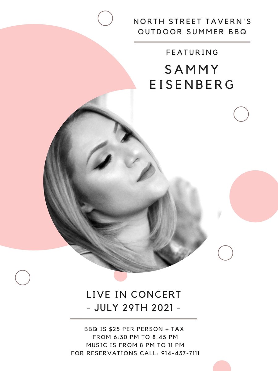 Come join me for a wonderful outdoor Bbq at North Street Tavern on Thursday, July 29th 2021! Call and make your reservations early! (914) 437-7111

Bbq is $25 per person + tax from 6:30 pm to 8:45 pm
Music is from 8 pm to 11 pm
1128 North St., White Plains, NY 10605