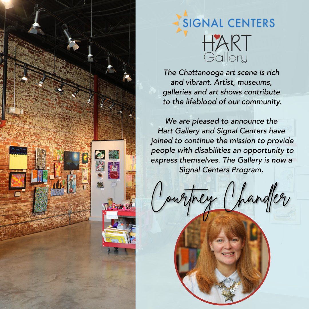 SignalCenters's tweet photo. We are so excited that Chattanooga's Hart Gallery is now a Signal Centers program. Meet Courtney Chandler, our Gallery Director and longtime Signal staff member.
#SignalCenters #HartGallery #CHA https://t.co/vpL6MrqQHx
