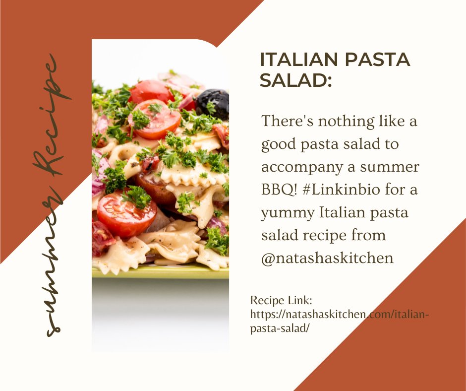 #PastaSalad is a fantastic side to a #BBQ! ⁠

#Recipe:
natashaskitchen.com/italian-pasta-…

#summerrecipes #food #recipes #pastasalad #natashaskitchen #saturday #realestate #realestatelife #realestateteam #chicago #wisconsin #remaxagents  #remaxhustle #remaxsuburban  #listingsbyleslie