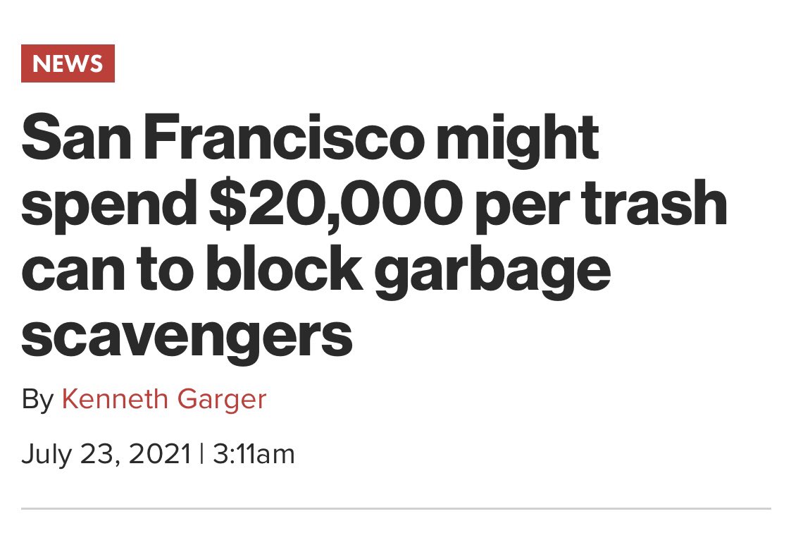 San Fransisco might spend $20,000 per trash can to block garbage scavengers