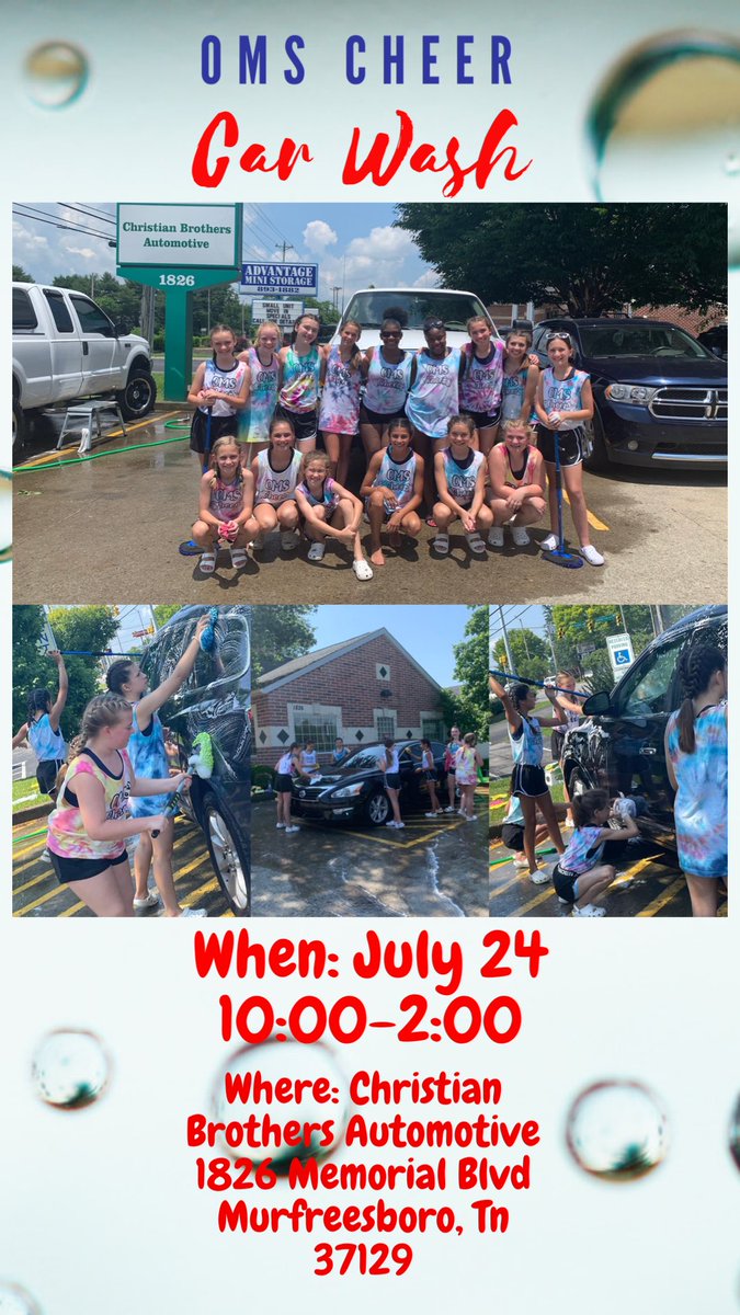 Come see us today from 10-2 @ Christian Brother Automotive. ❤️💙⚡️ <a href="/OaklandMS_Cheer/">OMS Cheer</a> <a href="/OMS_Chargers/">Oakland Middle School</a> <a href="/Murfreesboro_TN/">Murfreesboro.com</a>