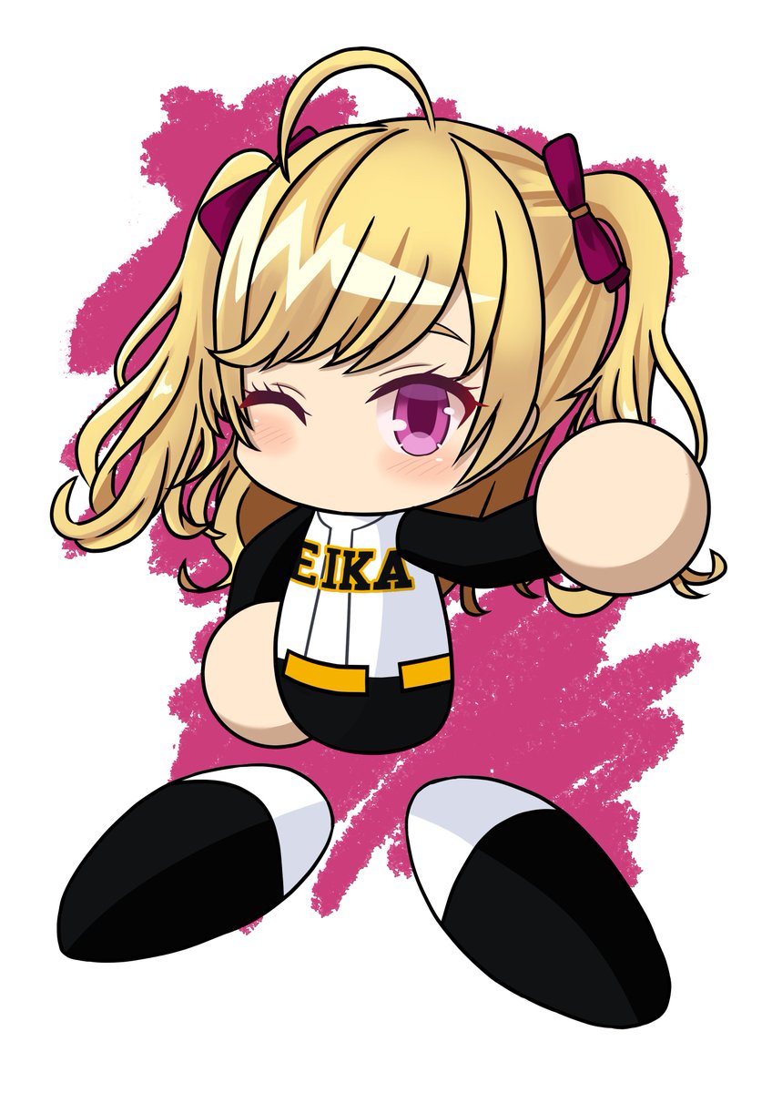 takamiya rion 1girl blonde hair solo chibi one eye closed hair bow bow  illustration images