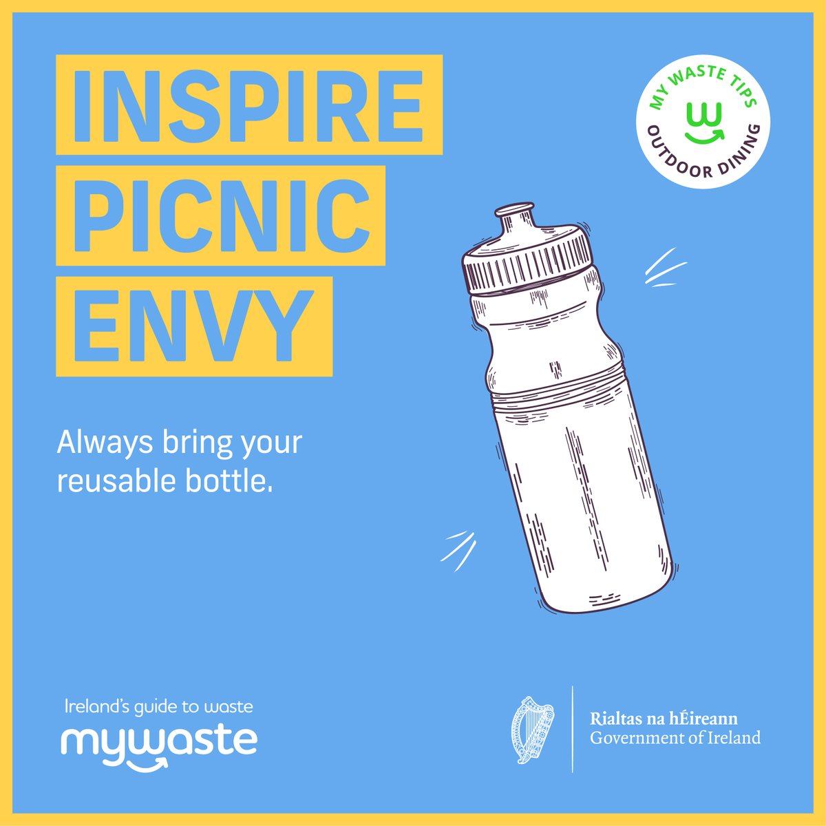 GalwayCoCo's tweet photo. Inspire Picnic Envy - Always bring your reusable bottle 💧
#picnictips #mywaste @MyWasteIreland https://t.co/ZiTrX9qAIC