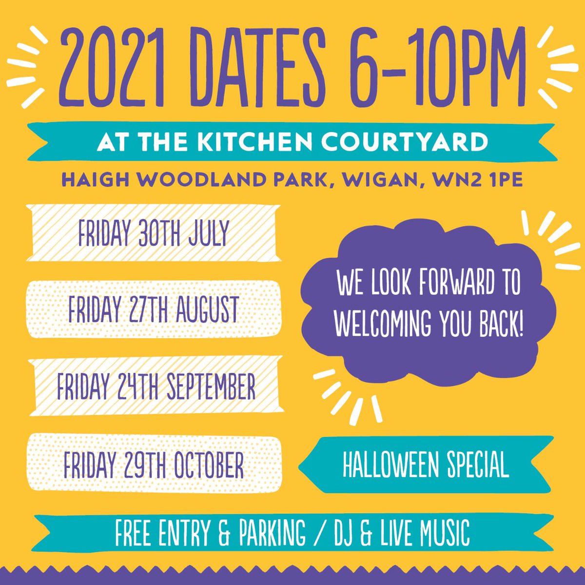 We're back this Friday. The first Foodie Friday since September 2019! 
📆Fri 30th
 ⏲️6-10
🎤DJ
🚗Free parking after 5.00p.m
Child/dog friendly 🐕👪🧒
Come along &amp; try some of the best street food in the NW. 🥙🍻🍷😆🍕🍚🍲🍜🧇
And what a fabulous line up of traders we have. 
Go!