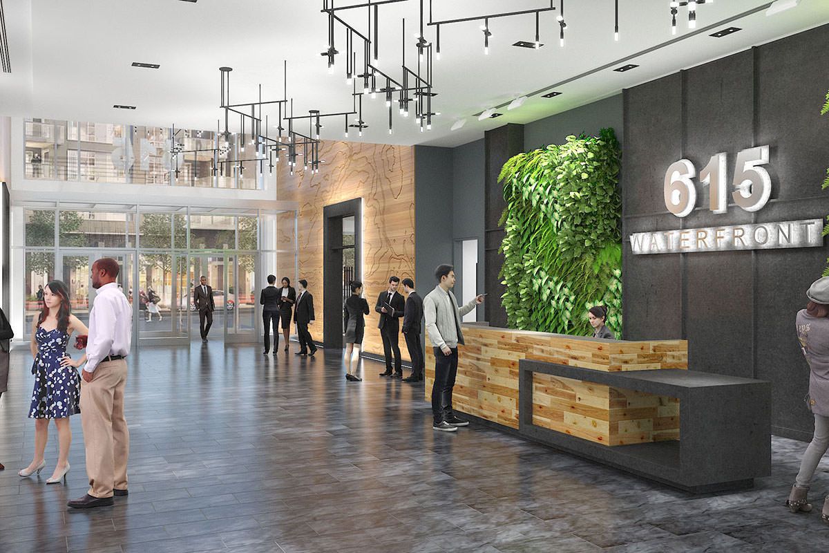 615 Waterfront’s lobby ties together Lehigh Valley’s rich history with modern luxury. The premiere space will be the perfect entrance to the region’s newest Class A building! #tgif #construction