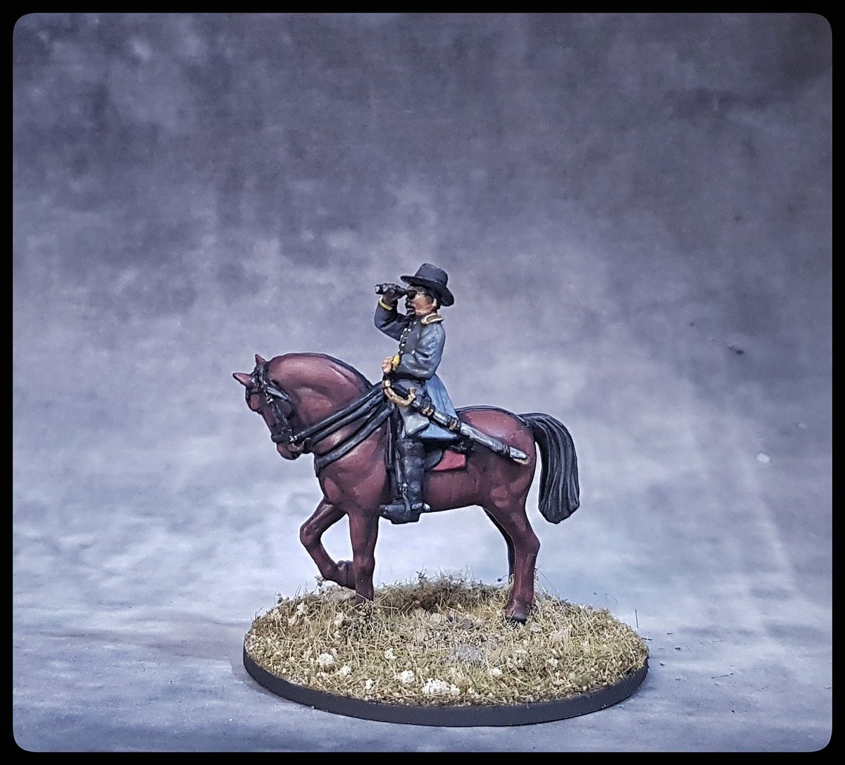 BushyBeardTom's tweet photo. I wonder what he can see... Here we have the newest addition to my Confederate detachment for Sharp Practice, he'll be used as a scouting officer, however he needs a suitably Too Fat Lardies name. What do you think? #spreadthelard #hobbyhealthcheck #HobbyForAll #WargamerTom https://t.co/UiSGlO6NUL