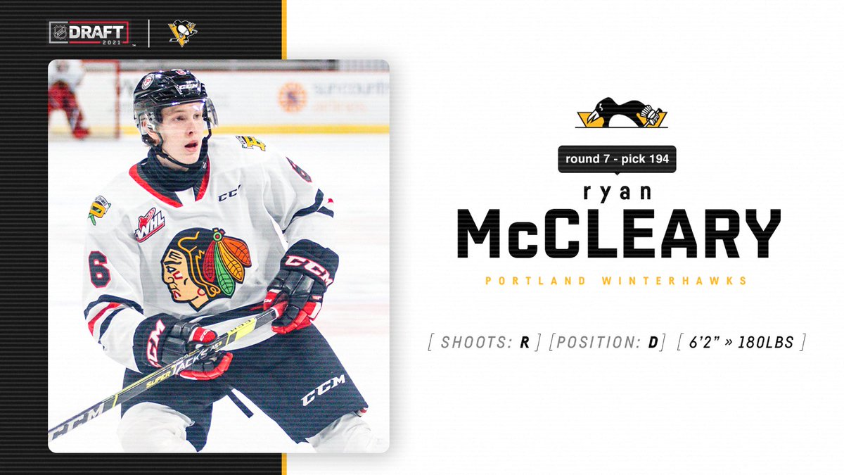 penguins's tweet photo. With the 194th pick in the 2021 #NHLDraft, the Penguins select defenseman Ryan McCleary. https://t.co/oorI9Cvj7t