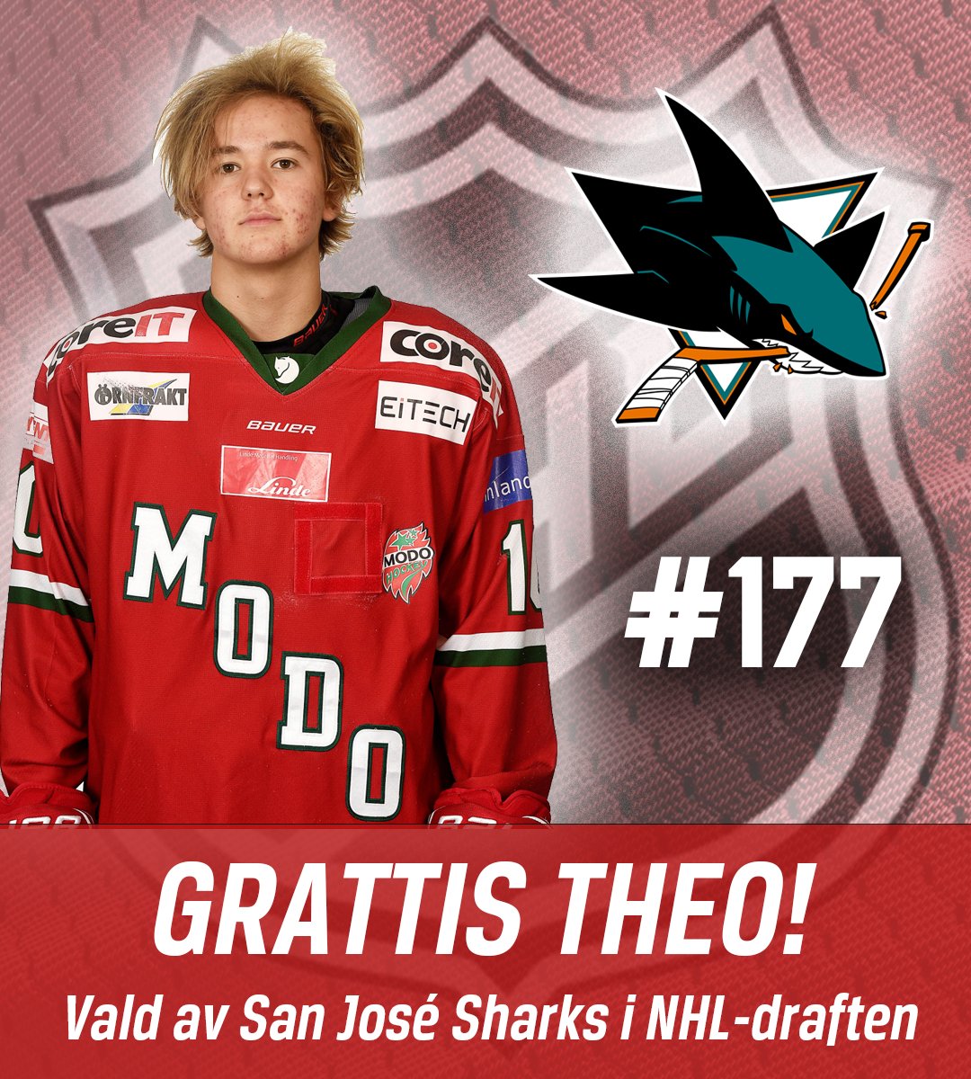 Theo Jacobsson kan titulera sig NHL-draftad även han! 🔥 Forwarden blev vald som nummer 177 totalt av San José Sharks i kväll. Stort grattis, Theo! 👏🏻