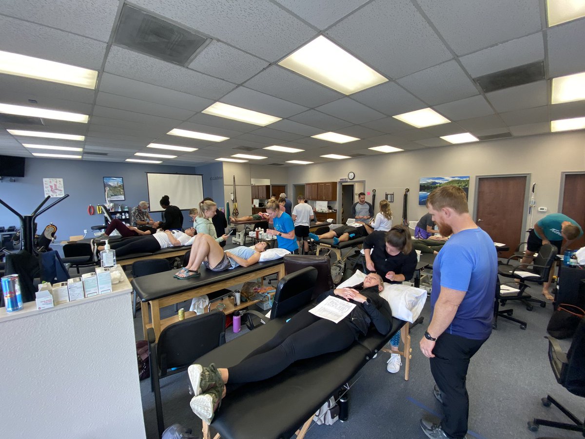 EPdrNate's tweet photo. The beginning and the end of treatment for cervicogenic headaches. DN-2 day 2 is nearly complete and the students are rolling along. #CertDN #AAMT https://t.co/4ql9J2W576