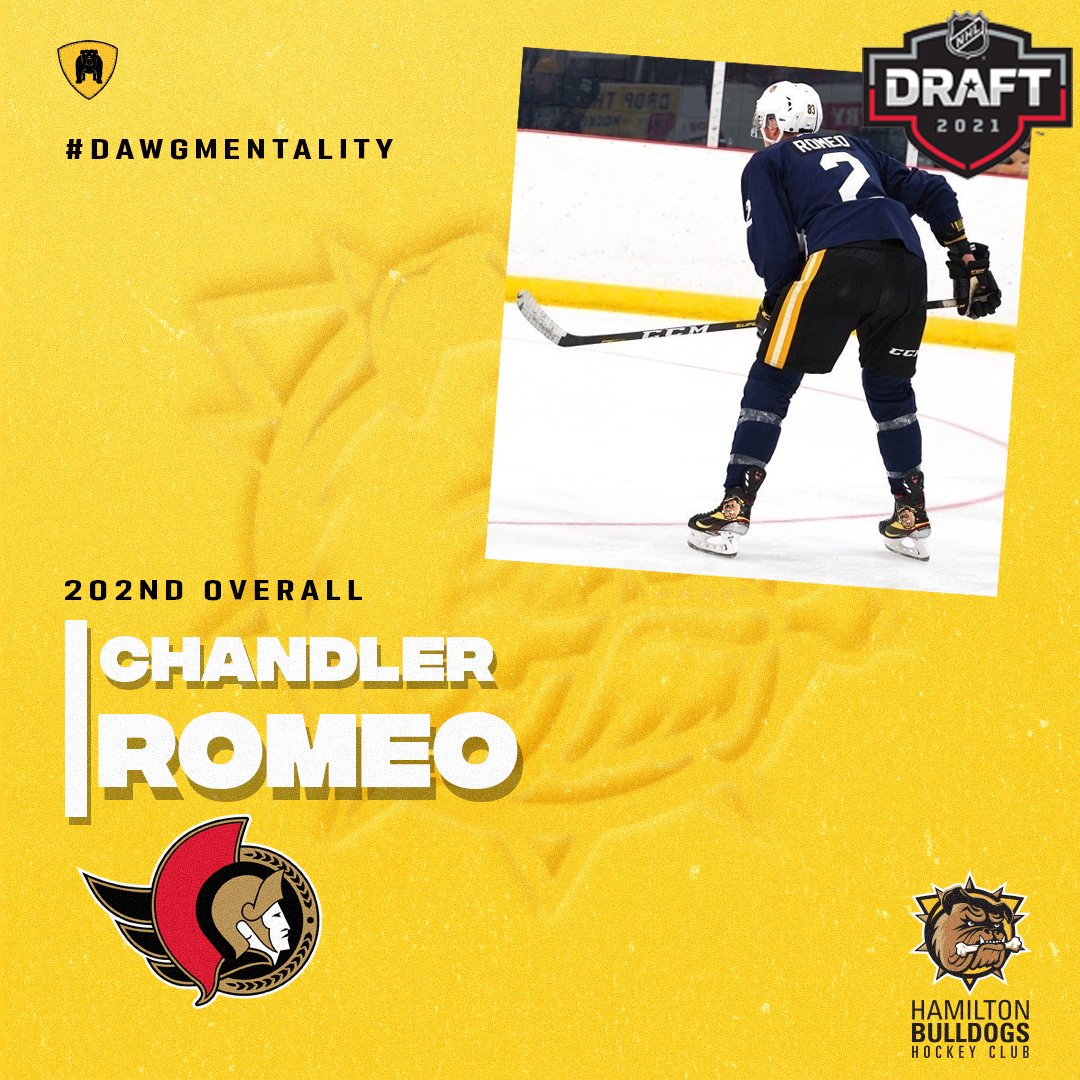 BulldogsOHL's tweet image. 🚨 BREAKING 🚨

Chandler Romeo has been selected 202nd overall by the @Senators!

Romeo is a force on the backend and someone the fans in Ottawa will like very quickly!

#Sens #OHL #NHLDraft #DawgMentality