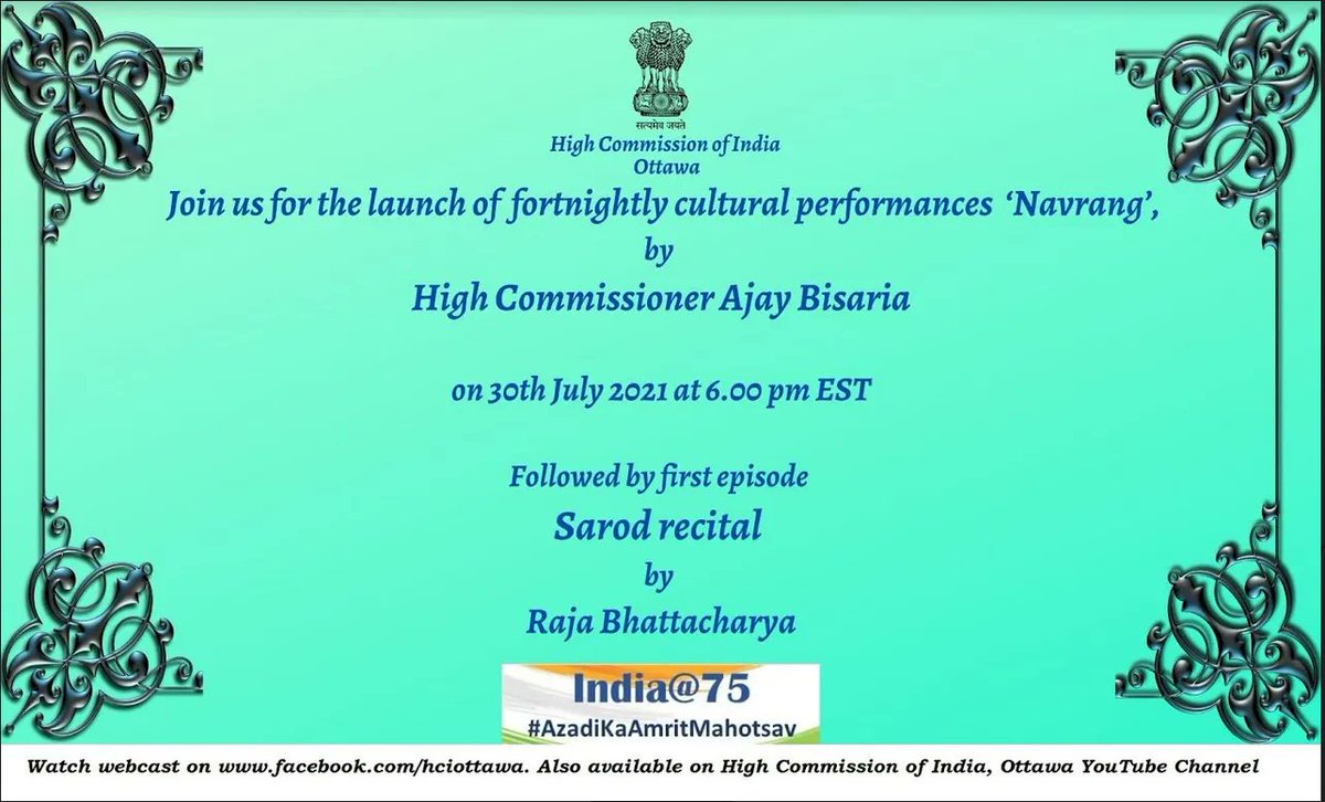 KabirCentre's tweet photo. Inviting you to listen to a short &amp; sweet Sarod performance by our Artistic Director,Raja Bhattacharya for an initiative by @HCI_Ottawa 
on 30th July at 6pm.

Please see poster below for all details🙏

#sarod #hci_ottawa #instrumental #Montreal #Canada https://t.co/bcBLflPPic