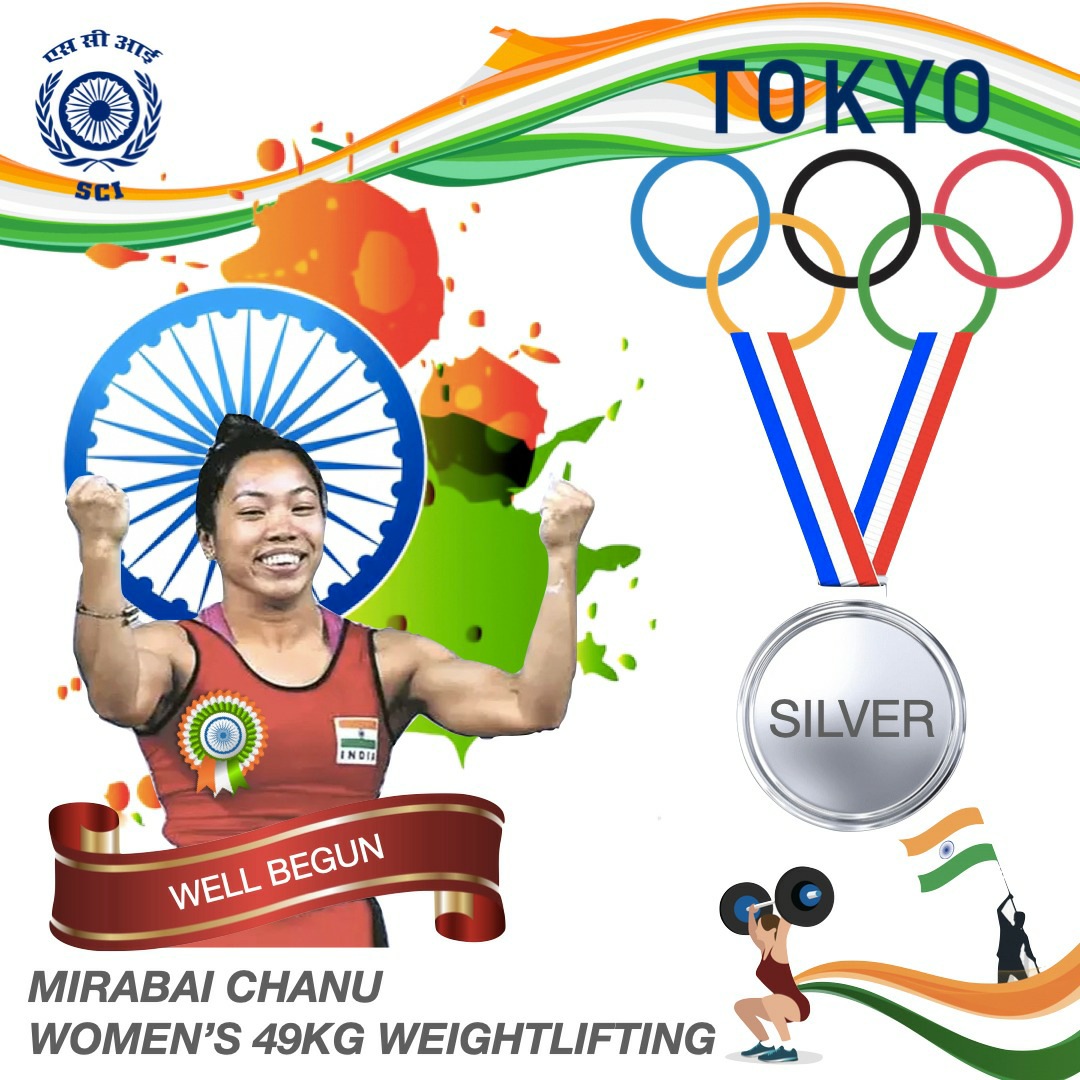 shippingcorp's tweet photo. Exhilarating &amp; proud moment for India with @Mirabai_Chanu winning 🥈 in women's 49kg weightlifting🏋🏻‍♀️, the 1st medal for 🇮🇳 at #TokyoOlympics 🎉. Our heartfelt congratulations for this inspiring historic feat &amp; a dream come true for billions of hearts! 
#Cheer4India at #Tokyo2020 https://t.co/0LmVBxTI9l