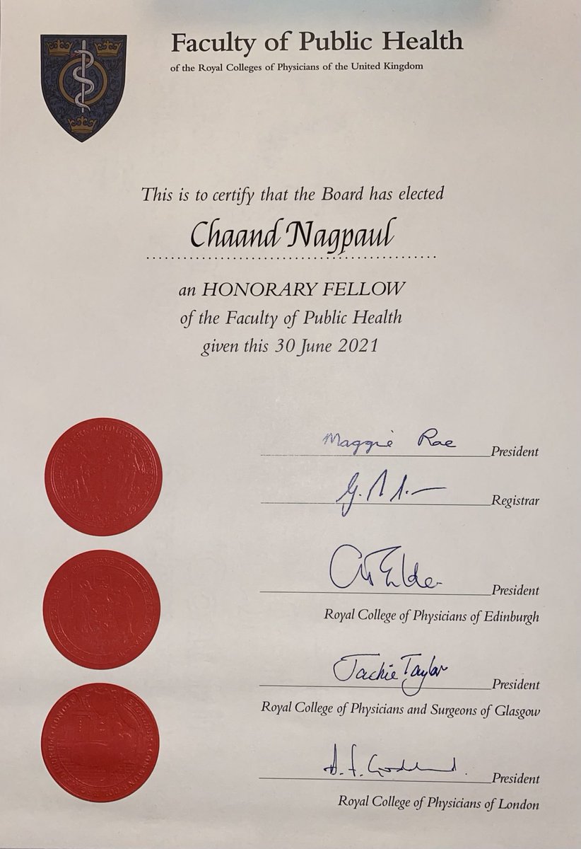 So deeply honoured to be elected Honorary Fellow of @FPH and join a community of professionals I’ve always admired who work to improve the nations health, address inequalities and who’ve worked tirelessly to protect us throughout the pandemic. Thank you @MaggieRae20 & officers