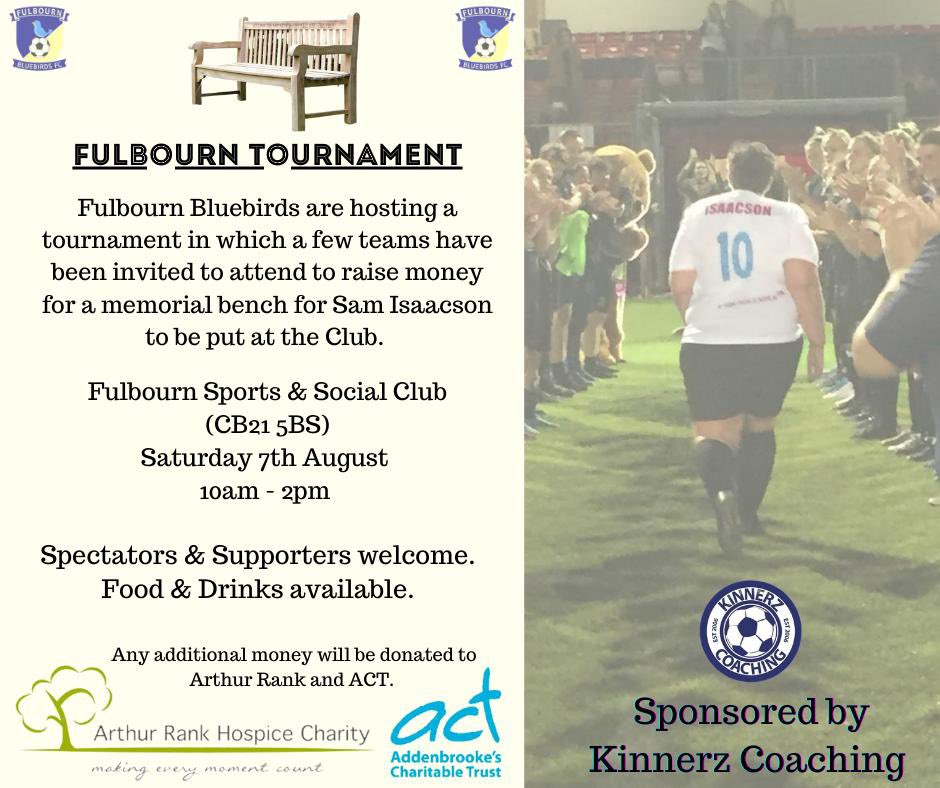 bluebirdswfc's tweet photo. Come &amp; show your support at this fantastic event to raise money for Sam’s memorial bench &amp; charities, run in partnership with Kinnerz Coaching, creator of the Isaacson Cup tournament. Raffle on the day, prize donations from local businesses, friends, family hugely appreciated🐦⚽️ https://t.co/1hgqK0keyf