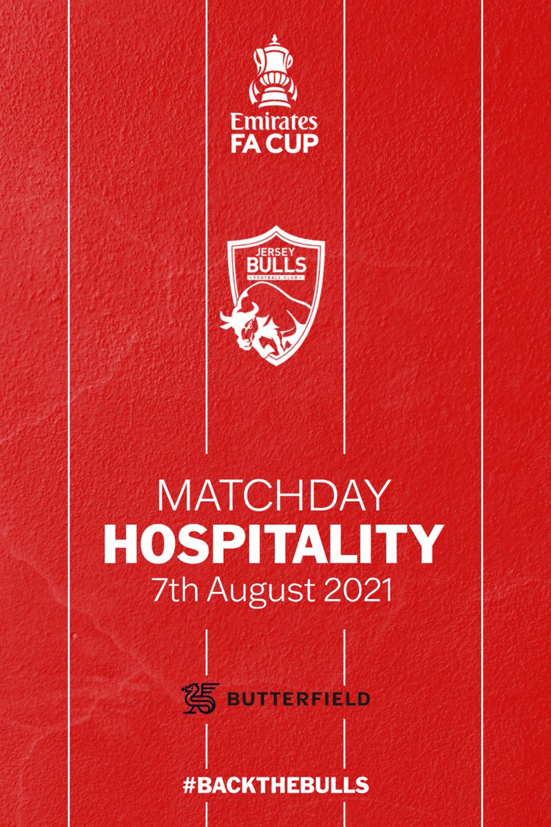 JerseyBullsFC's tweet photo. Join us for a special supporters lunch ahead of our @EmiratesFACup tie against @horshamymcafc. Space is limited and seats are available on a first come first served basis. Contact the club for more details. #BacktheBulls #TimetoCharge https://t.co/tdXGR0GMRc