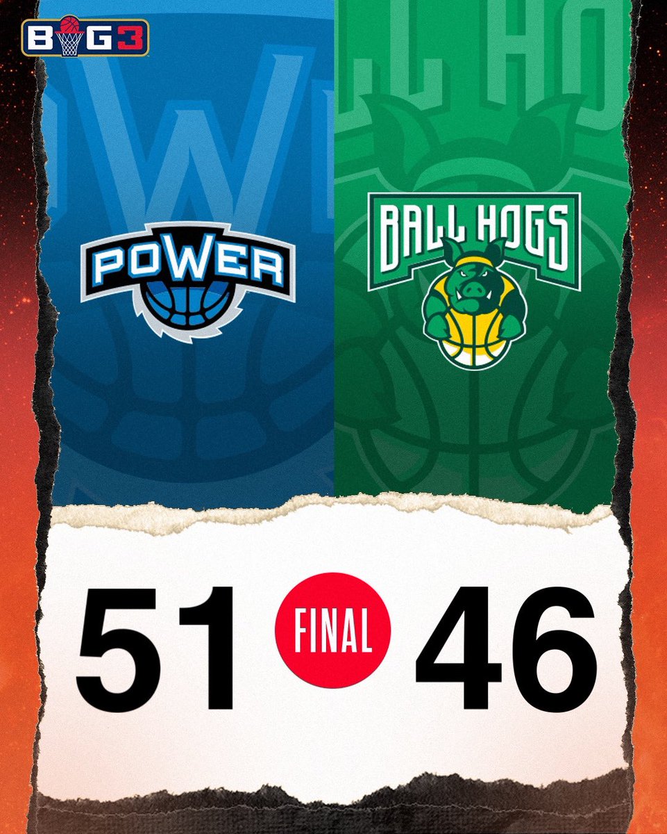 thebig3's tweet photo. Power cooks Ball Hogs’ bacon! 🥓

@OfficialDeeBee nails the game-winning Free Throw against his former team to lift Power over Ball Hogs! https://t.co/0GbSyumMXv