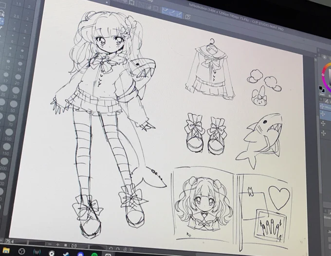 Heres a little wip of the YCH character ref sheet im doing 😳❤️ imma tag the vtuber once its fully done, i hope they like it 👉🏼👈🏼 