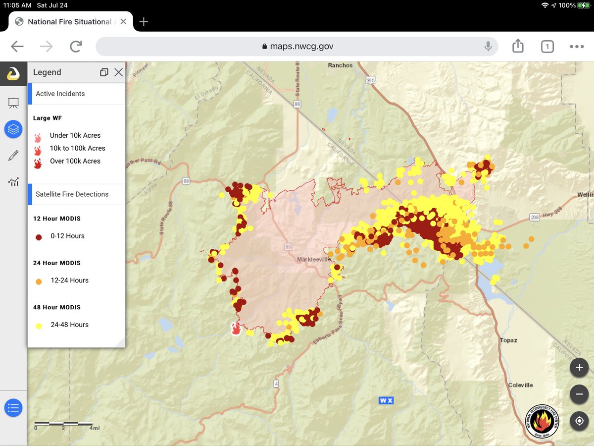 RSFireNerd's tweet photo. π₯ The #TamarackFire in #AlpineCounty, California and #DouglasCounty, Nevada is estimated to be 59,112 acres and is 4% contained.
Link: https://t.co/EeffOx8Btp
#Wildfire #CAfire #CAwx #NVfire #NVwx #MODIS #VIIRS
#EnterpriseGeospatialPortal (powered by #Intterra) https://t.co/UjWQaJCNJH
