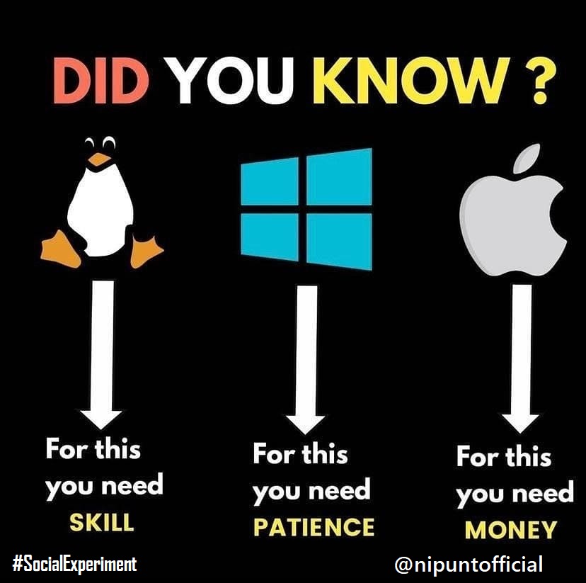 nipuntOfficial's tweet image. Did you know this about #Linux #Windows #Apple  ?
#socialexperiment #nipuntofficial #Facts #reality #motivation #moneymindset #Developer