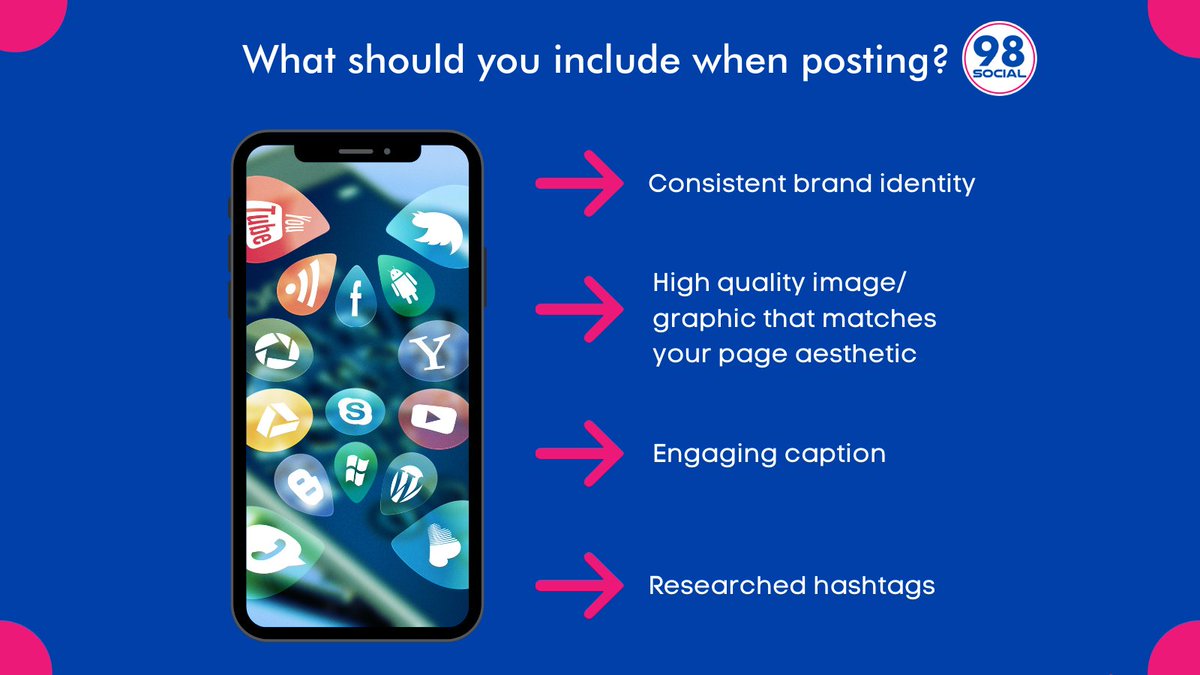 98_social's tweet photo. Do you include all of these in your social media posts? 📱 

Try it out and watch your engagement sky rocket! 🚀 

Visit our website https://t.co/A11qM5mBwc to schedule your FREE call with one of our social media managers &amp; see how we can take your socials to the next level! https://t.co/Sltg4VScC2