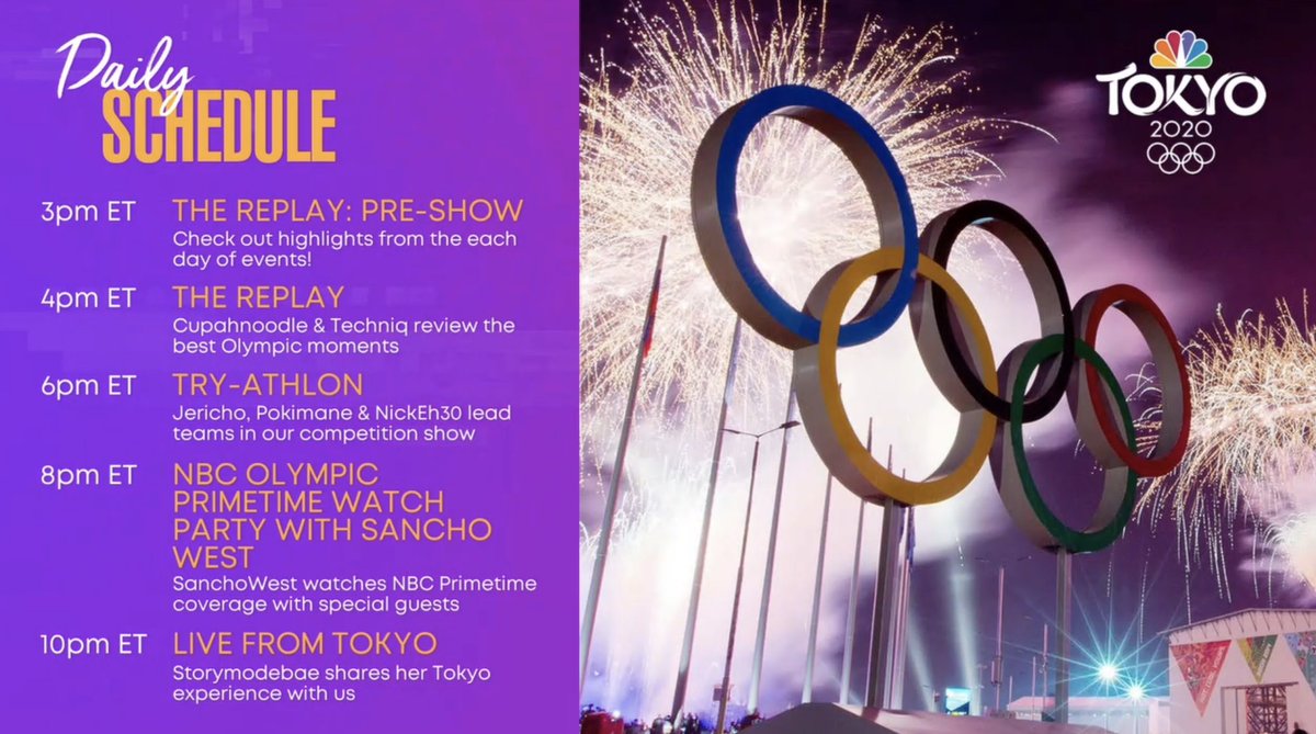 NBCOlympics's tweet photo. Oh do we have a lineup for YOU!

We're LIVE on @Twitch beginning at 3pm ET. https://t.co/DI0Sr2JXoi https://t.co/9tiz3gAXZz