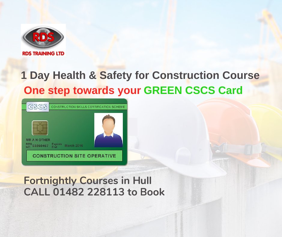 1 Day CSCS Health &amp; Safety for Construction Course 
Next course is on 30th July £60 inclusive of VAT
Find out more here rdstraining.co.uk/1-day-cscs-hea…