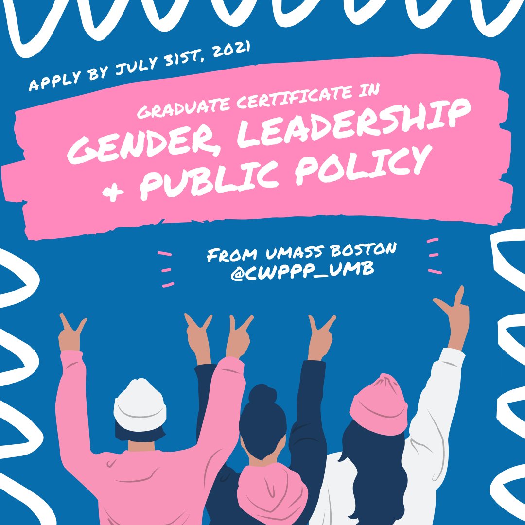 CWPPP_UMB's tweet photo. One week to go! Make sure you submit your application for the 2021-2022 academic year's Gender, Leadership, and Public Policy graduate certificate program. Find more information here: https://t.co/2EbLcJvffV
#GLPP #UMass #Gender #Leadership #PublicPolicy https://t.co/ovIgNV9C4w