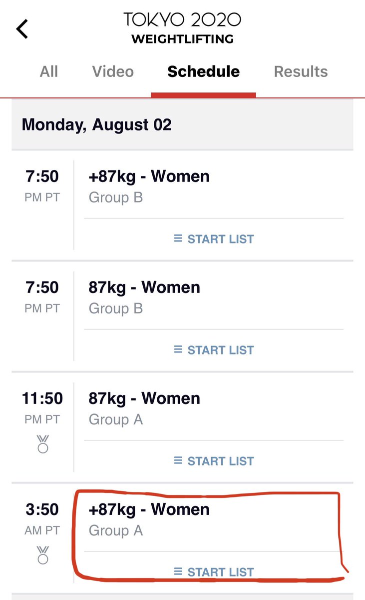 coachblade's tweet photo. Since many of you are asking, the date is:
Monday, August 2
Category: +87 kg
#LaurelHubbard
#OlympicsErasingWomen https://t.co/SL7UV2w6Z3