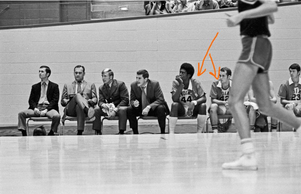 IUArtifacts's tweet photo. In addition to the jerseys from the Watson era, three different styles of warm-up jackets/shirts were used that season: the traditional pitchfork, the script “Hoosiers” style shirt, and a jacket with vertical “Indiana” and white lapels that was also from the previous season. https://t.co/gZpkBpvisx