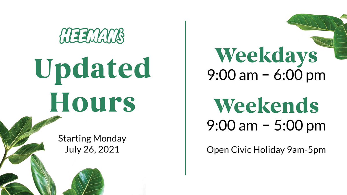 FYI: New hours start Monday!

Open 9-6 on weekdays. Still open 9-5 on weekends &amp; holidays (unchanged).

🍓🪴🍑🌻🫐🍨🥂