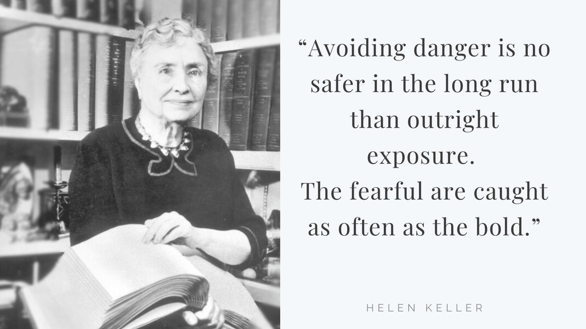 “Avoiding danger is no safer in the long run than outright exposure. 
The fearful are caught as often as the bold.” ~ Helen Keller on #Bitcoin

#Alabama #Connecticut #Deliverance