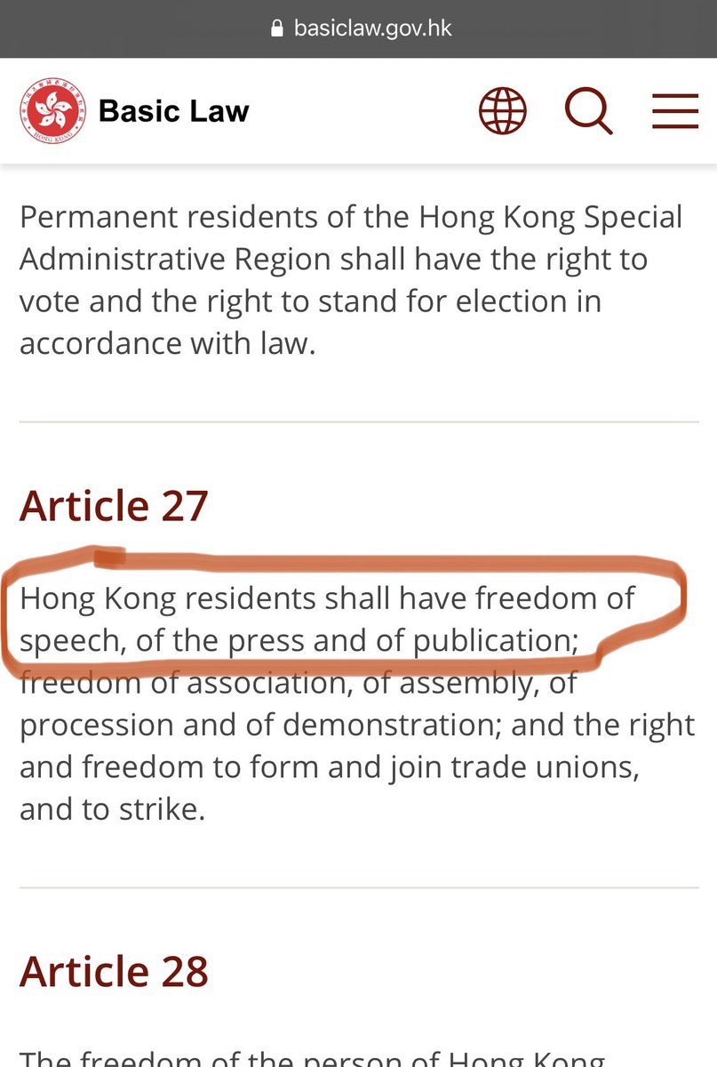 SaveHongKong_64's tweet photo. @hkdnow1 Another 1 of countless examples of the HK gov’t violating its own #BasicLaw, Article 27: “Hong Kong residents shall have freedom of speech, of the press, of publication.”
.
#HongKong #香港 #香港人加油 #StandWithHongKong #SaveHongKong #MagnitskyAct #OneCountryTwoSystemsIsDead https://t.co/tFgnB2edZS