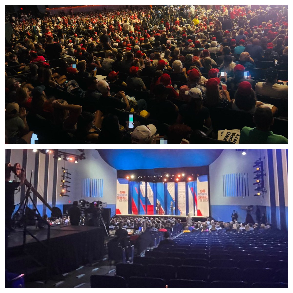 AZGOP's tweet photo. Here we go! Arizona Trump Rally (top) vs. Biden’s “town hall” (bottom). #AmericaFirst #Arizona https://t.co/FdgcjhUwH2