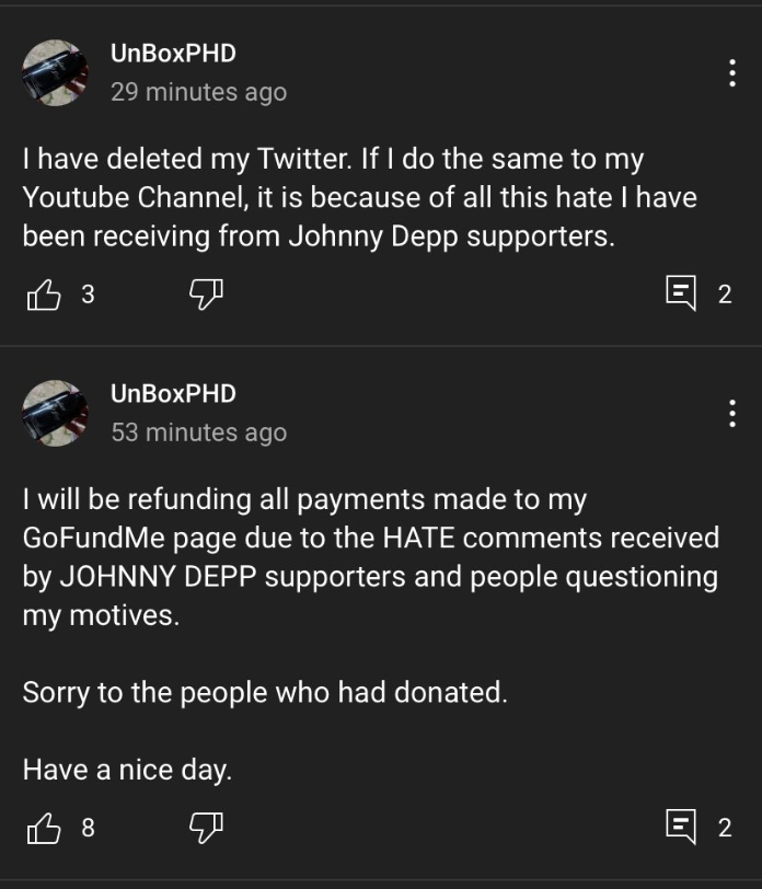 mamwidges's tweet photo. That's the final straw for me I'm afraid Some lovely people on here & then there's those that would cut off their nose to spite their face. Shame on them.
I'll check back now & then to see how the case is going, but for now it's adios from me...
#JusticeForJohnnyDepp
#UnBoxPHD https://t.co/R0E1onE9zY