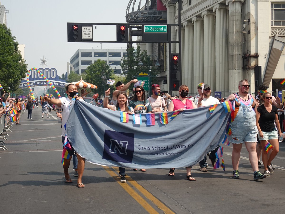 Cheers to the Nevada cheer team and Orvis School of Nursing for representing <a href="/unevadareno/">University of Nevada, Reno</a> at #renopride this morning