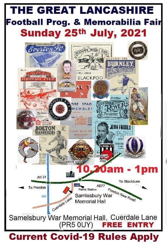 Well just about sorted for tomorrow’s Great Lancashire Programme and Memorabilia Fair. Thousands of brand new big match issues and some slightly older stuff back to 1910. Tickets,Badges , Euro2020 Goodies. Come on down it’s been a while.😀.
