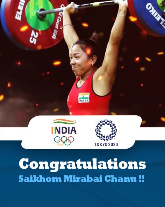 Congratulations <a href="/mirabai_chanu/">Saikhom Mirabai Chanu</a>  for winning a silver medal at #Tokyo2020 you will be an inspiration for many of the young athletes. #TokyoOlympics2021 #Cheer4India